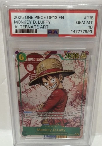 2025 ONE PIECE MONKEY D LUFFY OP13-118 CARRYING ON HIS WILL SEC ALT ART PSA 10