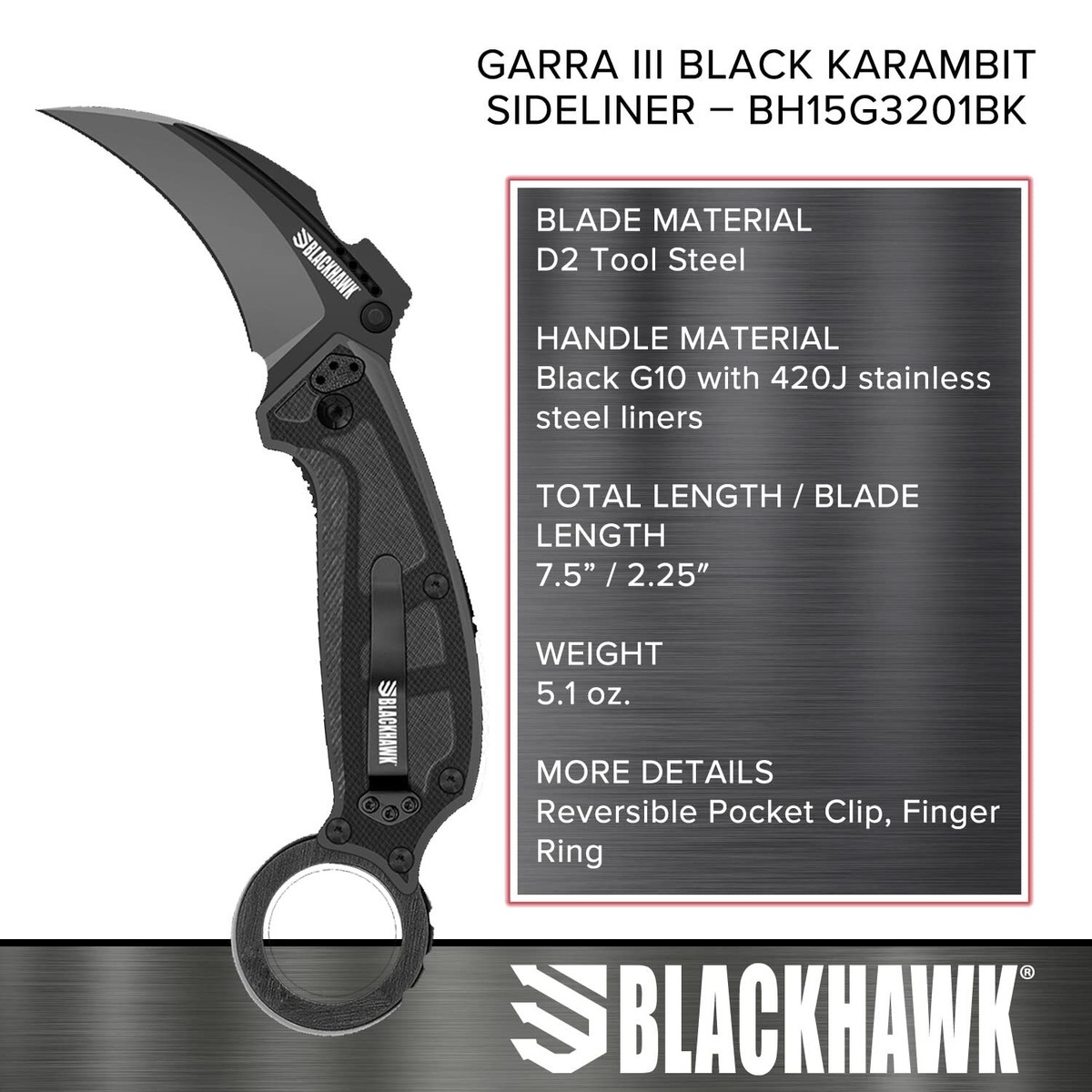 New Blackhawk Gara 3 Karambit Black Folding Poket Knife 
