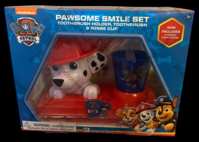 Paw Patrol Pawsome Smile Set Rinse Cup Toothbrush Holder New