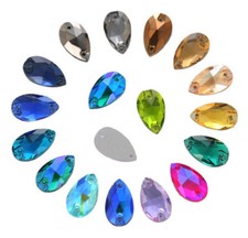 100pcs 10.5x18mm Flat back Glass Crystal Rhinestone Teardrop Sew on bead Color
