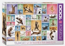EuroGraphics Yoga Cats 1000 Piece Puzzle Made In USA New Size 19 1/4" by 26 5/8"