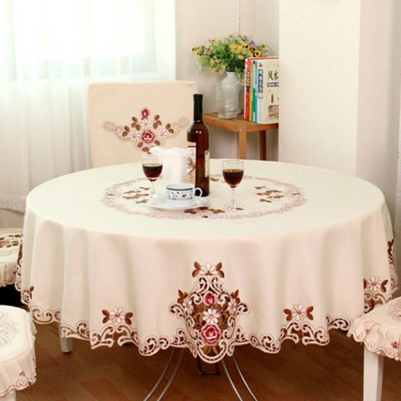 Beige Lace Tablecloth Embroidered Tablecover Floral European Round Square - Image 2 of 4