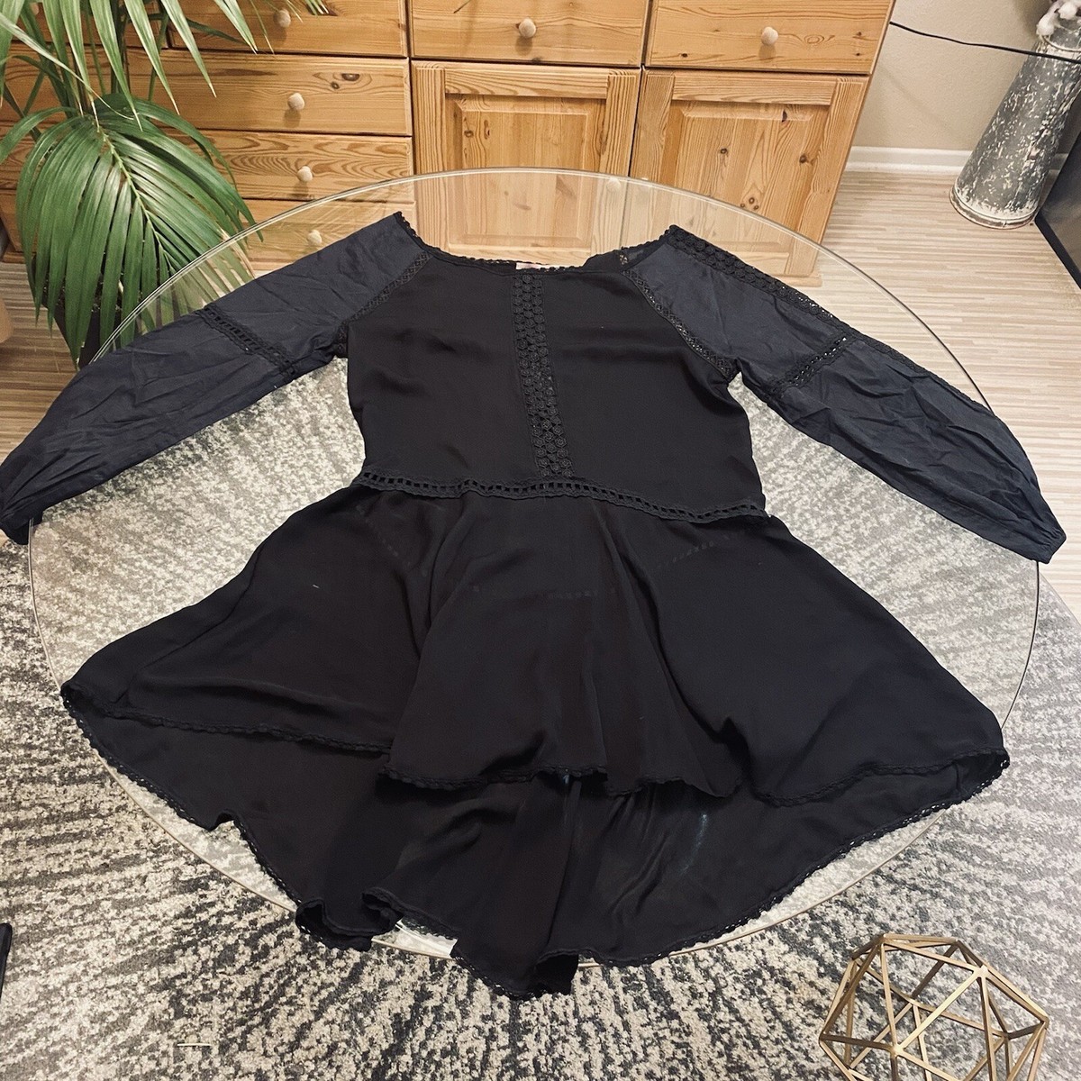 Halston Heritage Black Flowy Peasant Long Sleeve Mini Hilow Dress Small |  eBay