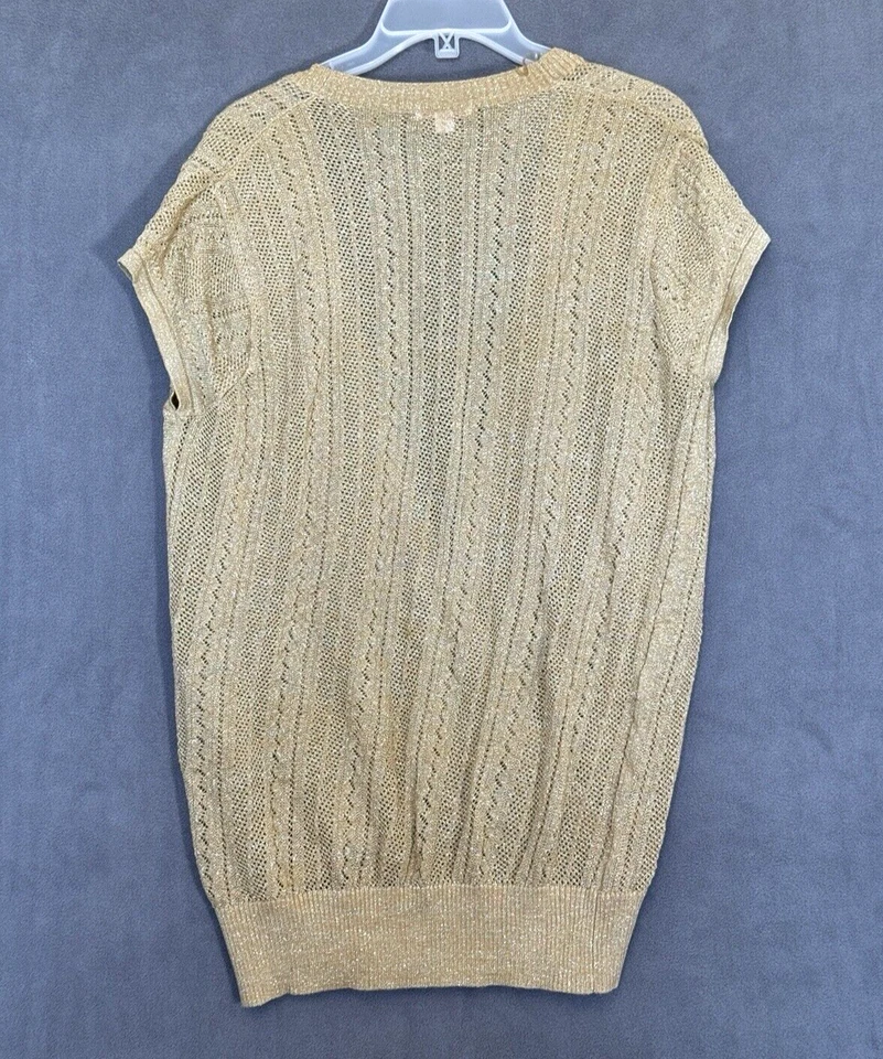 Suéter tejido vintage Y2K dorado metálico para mujer superpuesto elástico talla XXL brillante Foto 2 de 4