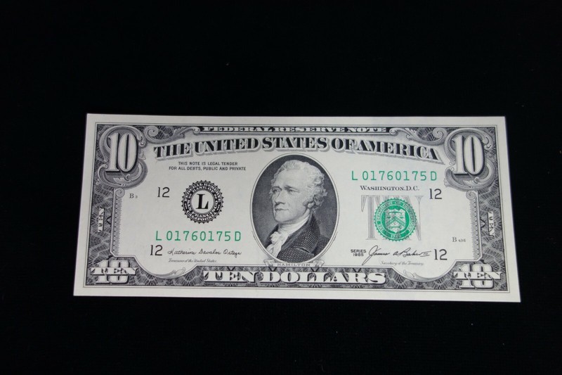 $10 1985 Bank of San Francisco note with ink smear on back
