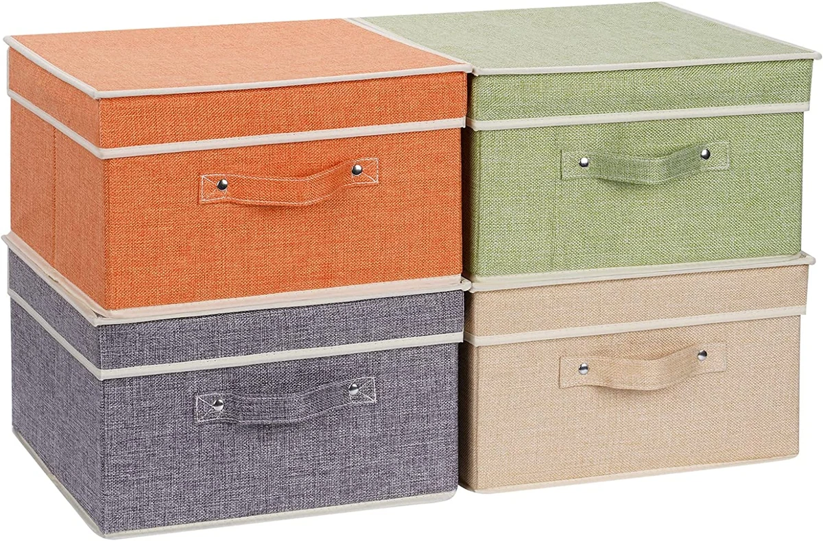 4 Pack Decorative Storage Boxes with Lids - Linen Small Storage