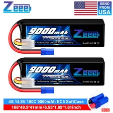 2xZeee 4S Lipo Battery 9000mAh 14.8V 100C EC5 for Xmaxx RC Car Truck Tank Racing