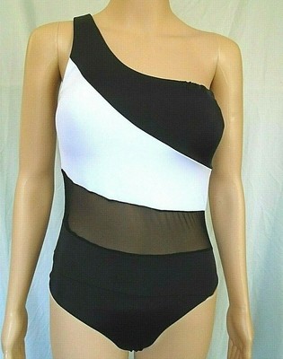black and white one shoulder swimsuit