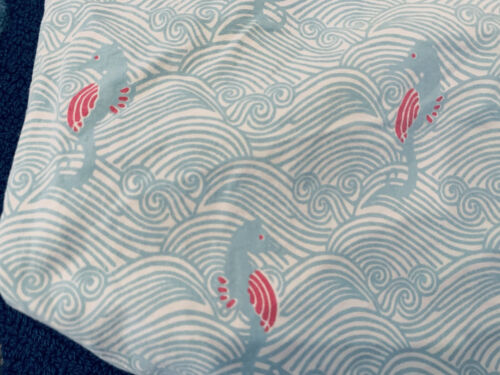 Pottery Barn Kids Seahorse Waves Organic Cotton Fitted Crib Sheet Aqua Pink PBK - Picture 1 of 8
