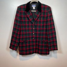 Pendleton Jacket Women's Size 12 Wool Plaid Lined Velvet Collar Red Green