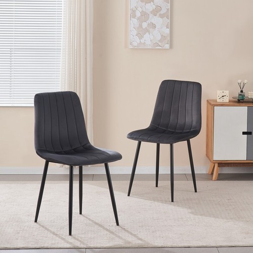 PU Faux Leather Upholstered dining tables and chairs set Velvet Black Metal Legs - Picture 13 of 22