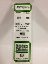 Evergreen # 169 Styrene Strip .080" Thick - 14" Long x .250" pkg(7) A Scale