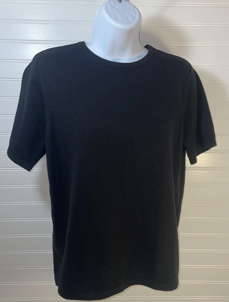 Camisa Top Liz Baker Manga Corta Mujer Pequeña Pequeña Negra Cuello Redondo RN#93677 Foto 3 de 4