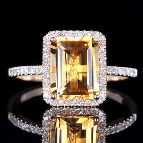 10K Yellow Gold Halo Engagement Ring with Simulated Citrine & Cubic Zirconia  -image