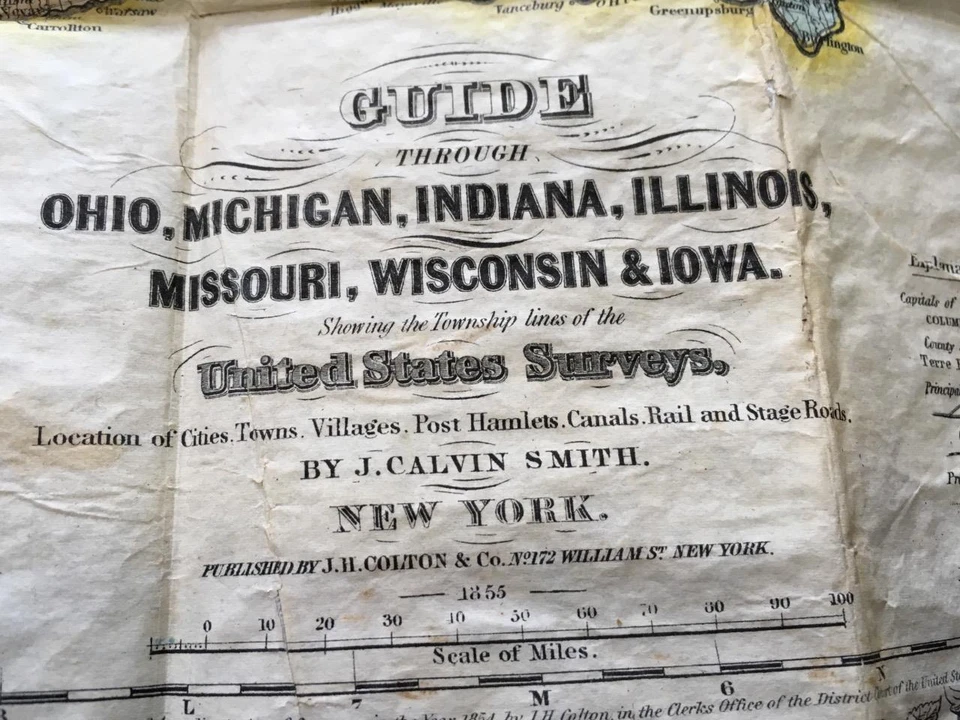 GUÍA TURÍSTICA OCCIDENTAL EMIGRANTE COLTON 1854 "LIBRO MAPA DE BOLSILLO GRANDE" MAPA DE EE. UU. ANTIGUO Foto 2 de 4