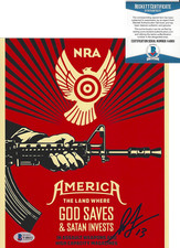 SHEPARD FAIREY SIGNED OBEY! PROPAGANDA ANTI NRA 8X10 PHOTO PRINT BECKETT COA