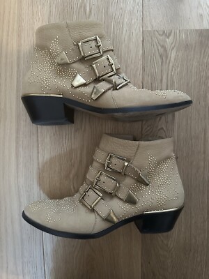 Chloe Susanna ankle boots studded leather with box Tan