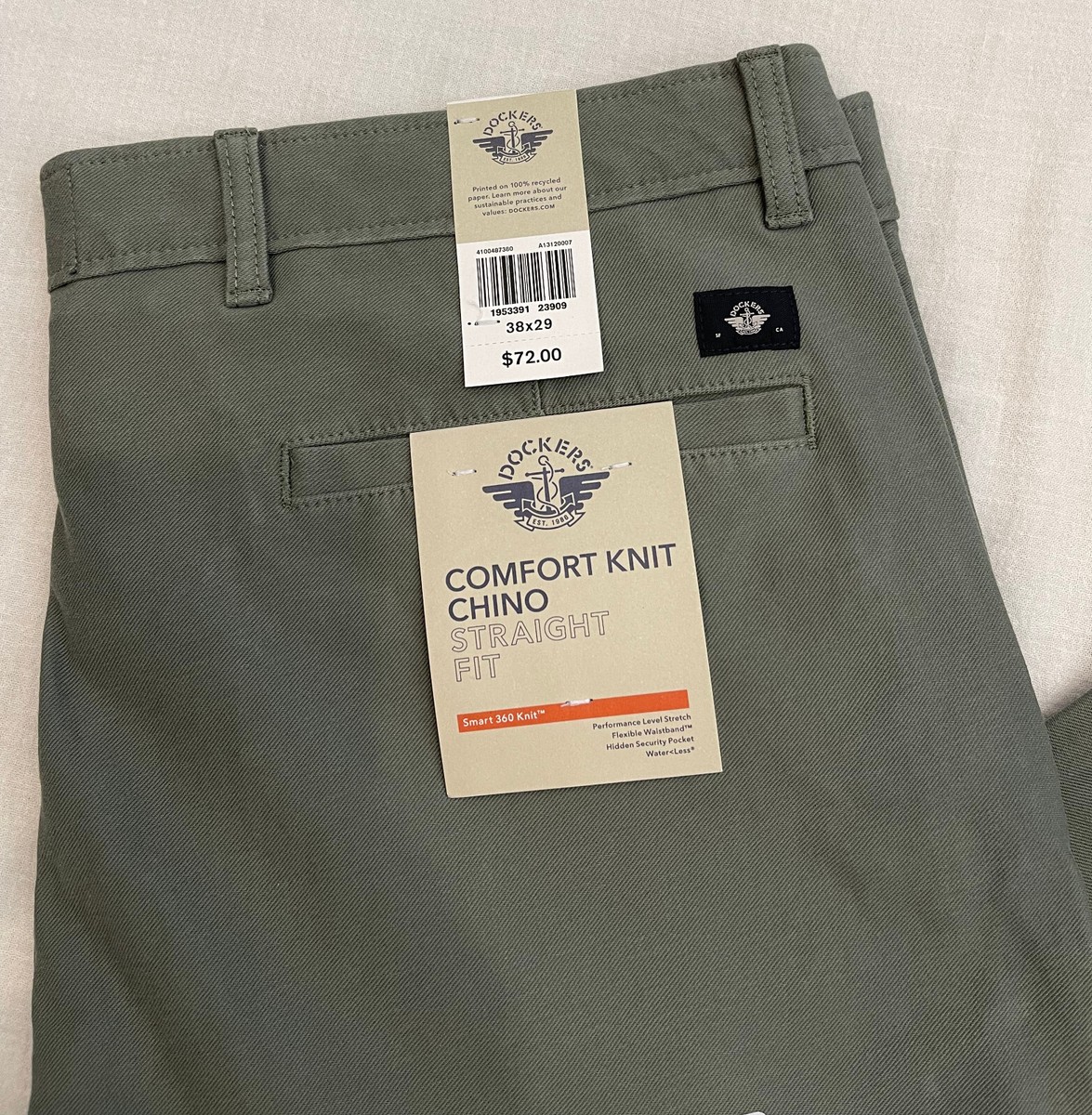 Mens Dockers Comfort Knit Chino Straight Pants 38X29 Green W38L29
