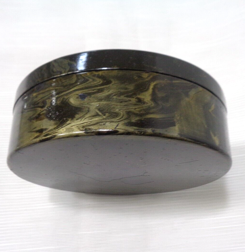 Vintage 5 1/4 Inch Diameter Retro Black Plastic Trinket Box With Flowers EUC - Picture 3 of 8
