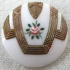 7/8" Vintage Painted Milk Glass Button w Jugendstil Art Nouveau Design Influence