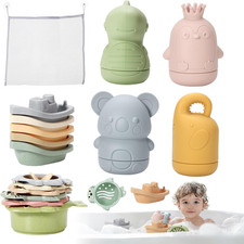 Giocattoli Da Bagno,15 Pezzi Giochi Bagnetto Animali in Silicone per Bambini 1 2