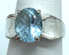 Sterling Silver / 925 Oval Faceted Blue Topaz Women' Ring Size 7