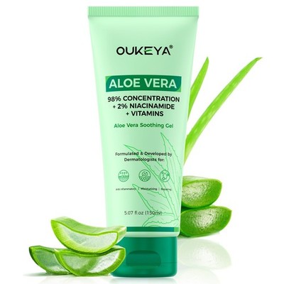 OUKEYA Aloe Vera Gel 150ml, Natürliches Feuchtigkeitsgel dermatologisch getestet