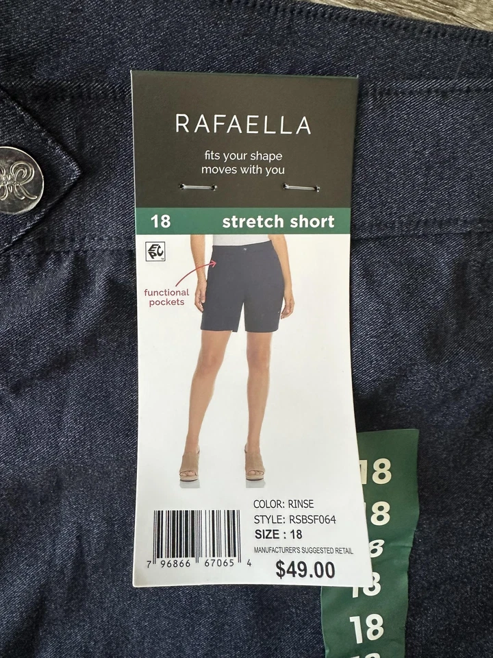 Rafaella Corto Elástico Mujer Talla 18 Azul Enjuague Funcional Bolsillos Comodidad Nuevo Foto 3 de 4