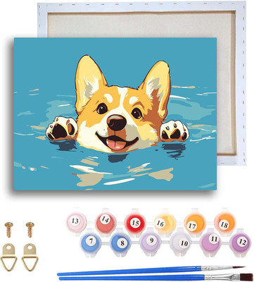 Framed Paint by Numbers Kit for Adults, Dog Acrylic Paint by Numbers on Canvas,