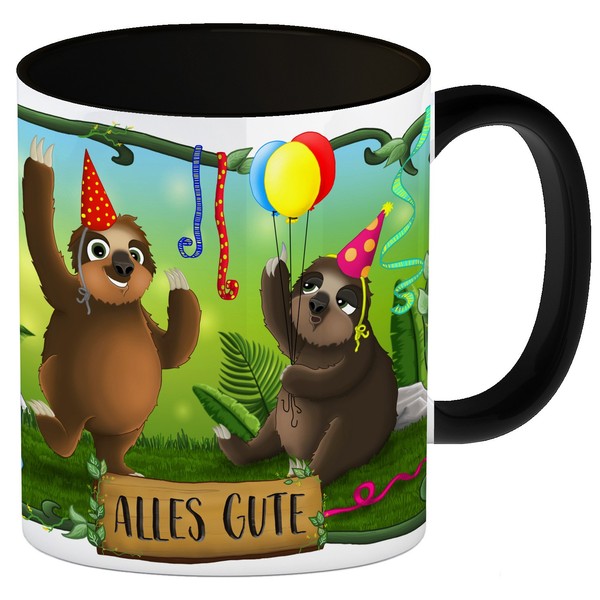 Alles Gute Kaffeebecher Henkel Und Innenseite Schwarz Mit Faultier-image