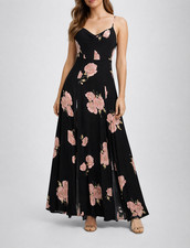 Reformation Thistle Maxi Dress Womens 2 Black Guinevere Floral Slip Fairy Whimsy