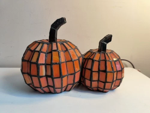 Stained Glass Tiffany Style Halloween Double Pumpkin GUC Vintage Tested Works