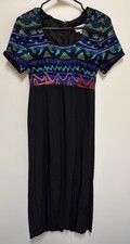 Vintage Jessica Howard Artsy Patterned Black Midi Dress Women's Size 8 USA
