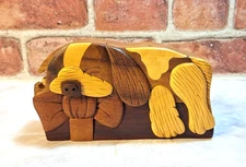 Artisan Made Wooden Animal Dog Shaped Trinket Puzzle Box