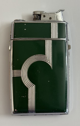 Vintage Evans Trig-a-Lite Green Enamel Art Deco Cigarette Case & Lighter Combo