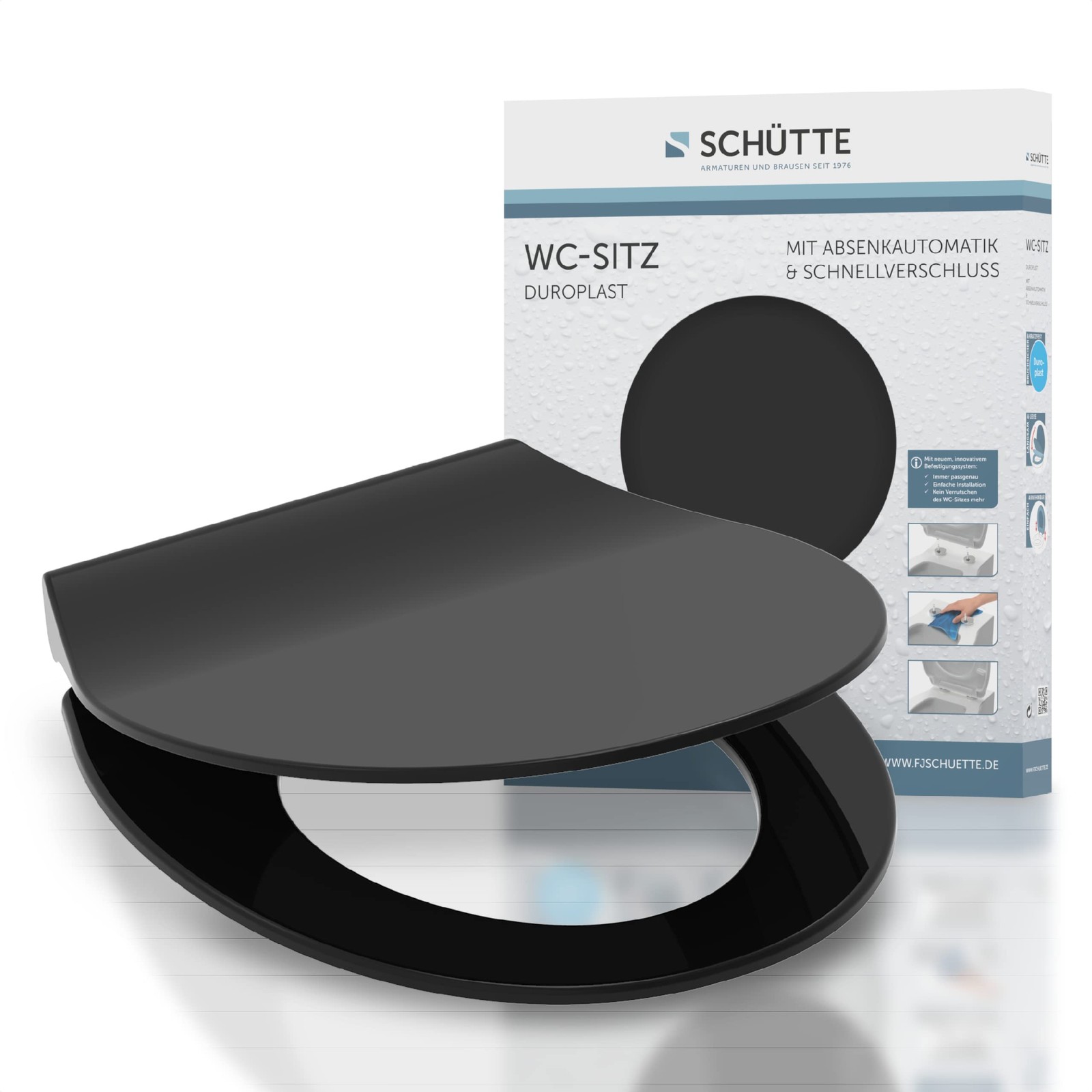 Abattant WC en Duroplast avec système d'abaissement automatique noir SLIM BLACK 82710