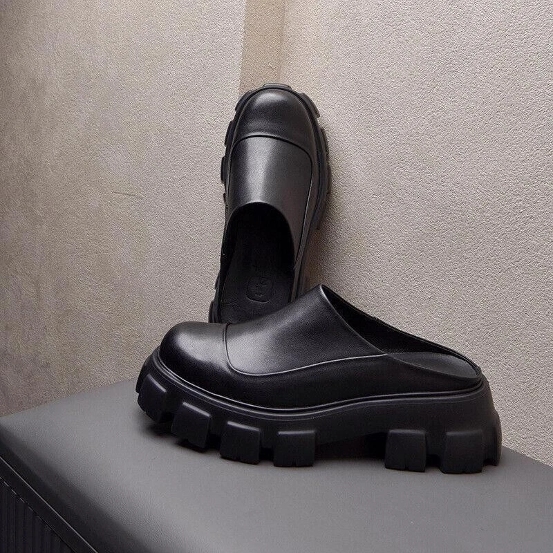 Moda Para hombres Puntera Redonda Cuero Plataforma Zapatillas Informales Fiesta Club Mulas Zapatos Foto 2 de 4