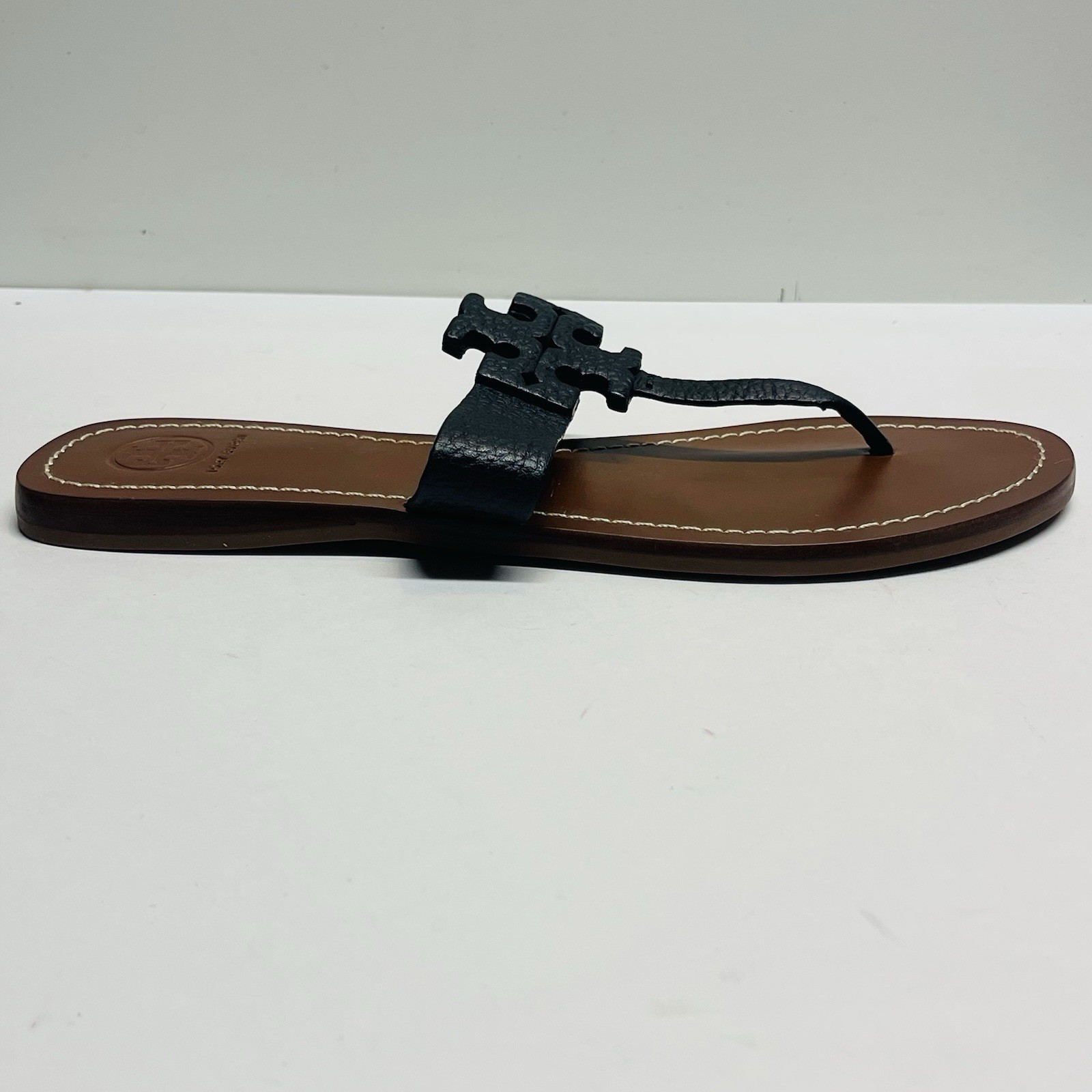 Tory Burch Women's Moore Leather Miller Sandal Thong Black Brown Size 9.5 M thumbnail 10