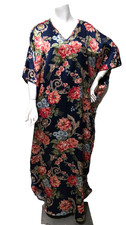 Natori OS Maxi Dress Kaftan Caftan Lounger Silky Floral Navy Resort Wear Elegant