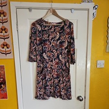 joe browns black brown paisley short tunic dress 70s size 1 4 pockets stretch