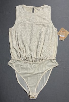 NWT Rachel Roy Womens Sequined Bodysuit Jumpsuit Size Small  Almond Milk  $109