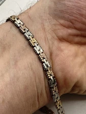 vintage Milor Italy 925 sterling silver tri color link bracelet 7"