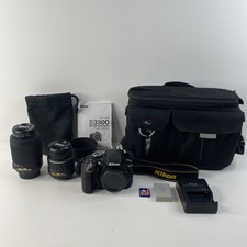 Tested Nikon D3300 DSLR Camera Black Kit w/ AF-S 18-55mm 55-200mm VR Lens 8GB