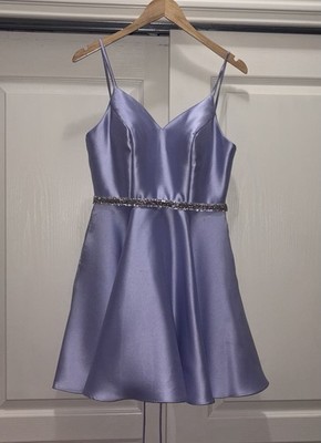 Ed Young Lavender Satin V Neck Beaded Lace Up Short Prom/Pageant Dress