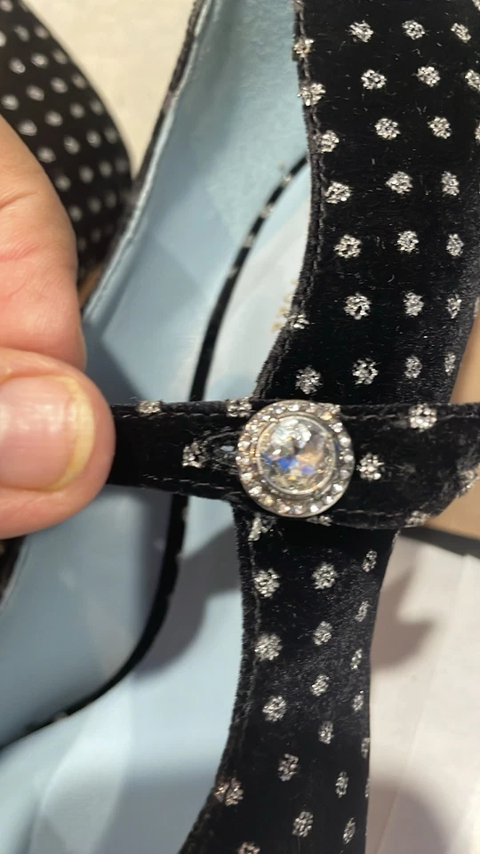 Zapatos de salón Kate Spade MARCY negros de gamuza con logotipo Mary Jane bloque en ángulo de 3,5" de tacón talla 6,5 Foto 3 de 4