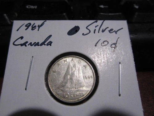 Canada 1964 -  10 Cent Dime Canadian Coin - 80% Silver - ASW 0.06 Oz