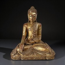 Thai Wooden Buddha Statue with Gilding – Bhumisparsha – 58 cm