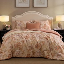 Comforter Set -7 Pieces Floral Comforter Set for All Seasons, King Terrecotta
