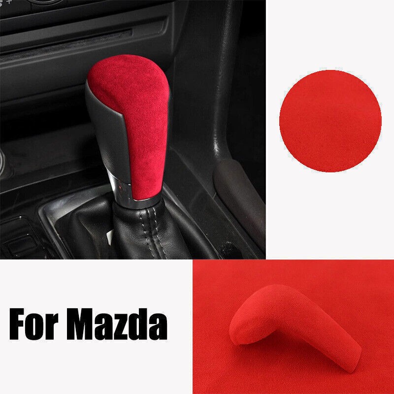 Red Suede Leather Car Gear Shift Knob Trim Cover For Mazda 3 CX-3