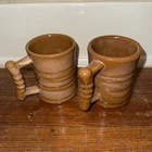 VINTAGE FRANKOMA POTTERY C3 PLAINSMAN Tan/Brown 4” COFFEE MUG Lot Of 2